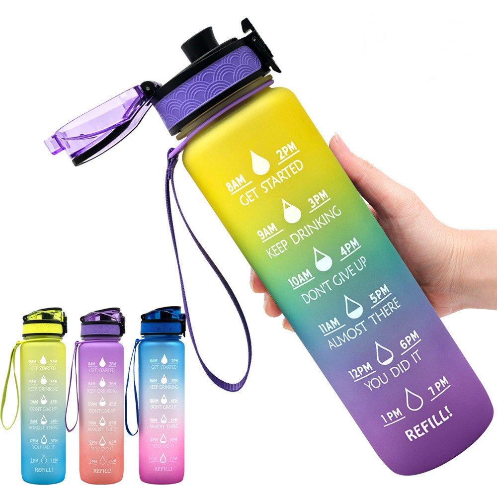 1621235500248.jpg 1L Tritan Water Bottle With Time Marker Bounce Cover Motivational Water Bottle Cycling Leakproof Cup For Sports Fitness Bottles - Image 9
