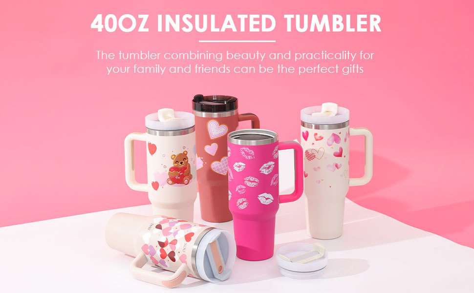 519bd5e4-d927-4138-af6a-2def197edc0b.jpg 40 Oz Tumbler With Handle Straw Insulated, Stainless Steel Spill Proof Vacuum Coffee Cup Tumbler With Lid Tapered Mug Gifts For Valentine Lover Suitable For Car Gym Office Travel - Image 10