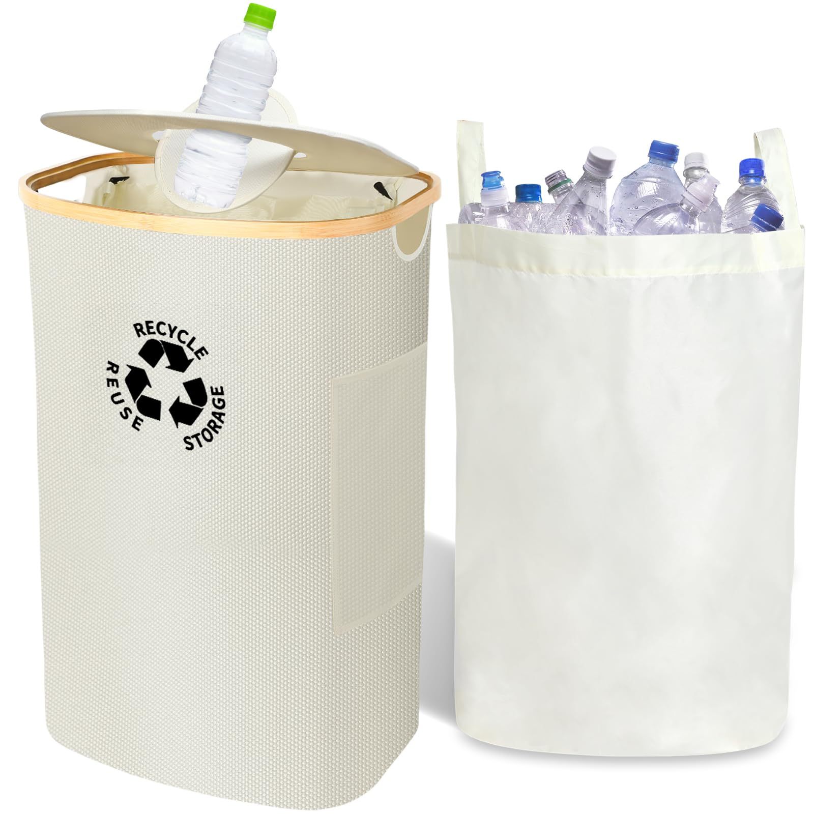 671ca8c6-7a28-4dd8-ad5b-a6d0c43a8406.jpg Recycling Container With Lid Deposit Bottle Storage Room Large Capacity, Beige