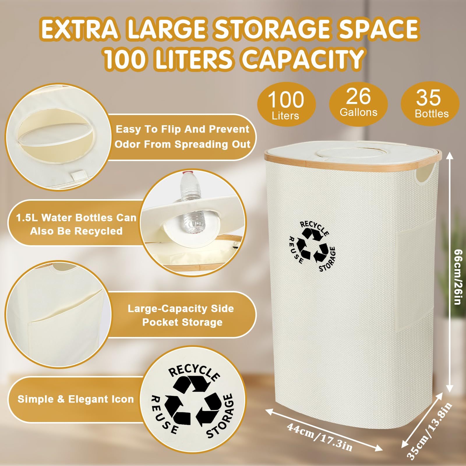 7de21d7e-0ae8-4442-ad89-ed0b1f0694bf.jpg Recycling Container With Lid Deposit Bottle Storage Room Large Capacity, Beige - Image 2