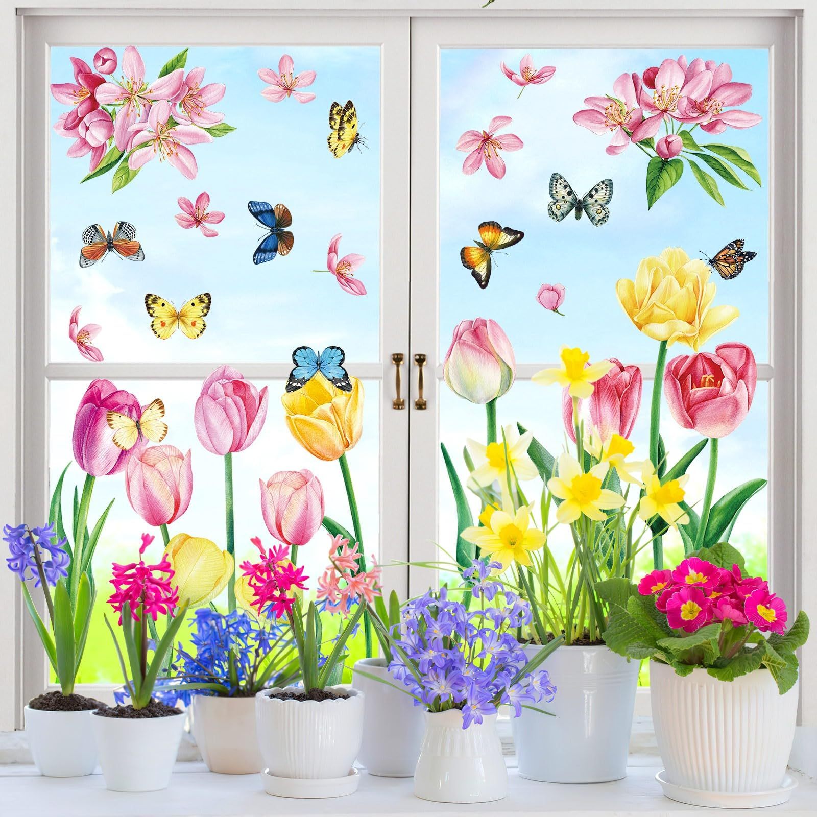 909fd1a3-e766-457b-9e47-f80cb32055c0.jpg Window Stickers Spring Self-Adhesive 9 Sheets Spring Flowers Butterfly Window Stickers Double Sided Window Stickers Spring Hummingbird Window Stickers For Window Decoration Spring,415-10032-KG - Image 3