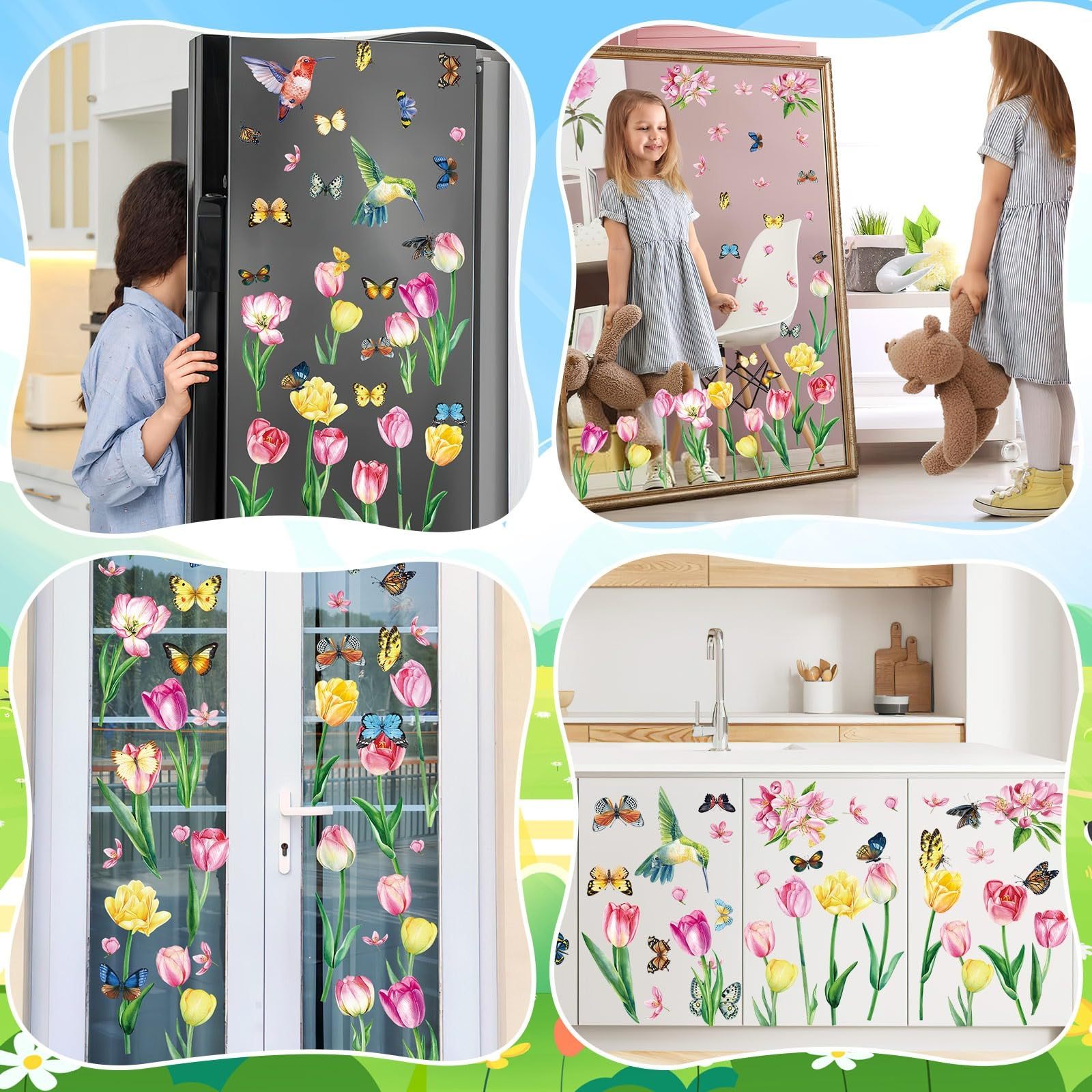 c490c21e-1285-4d3d-b725-74ade20db1d0.jpg Window Stickers Spring Self-Adhesive 9 Sheets Spring Flowers Butterfly Window Stickers Double Sided Window Stickers Spring Hummingbird Window Stickers For Window Decoration Spring,415-10032-KG - Image 2