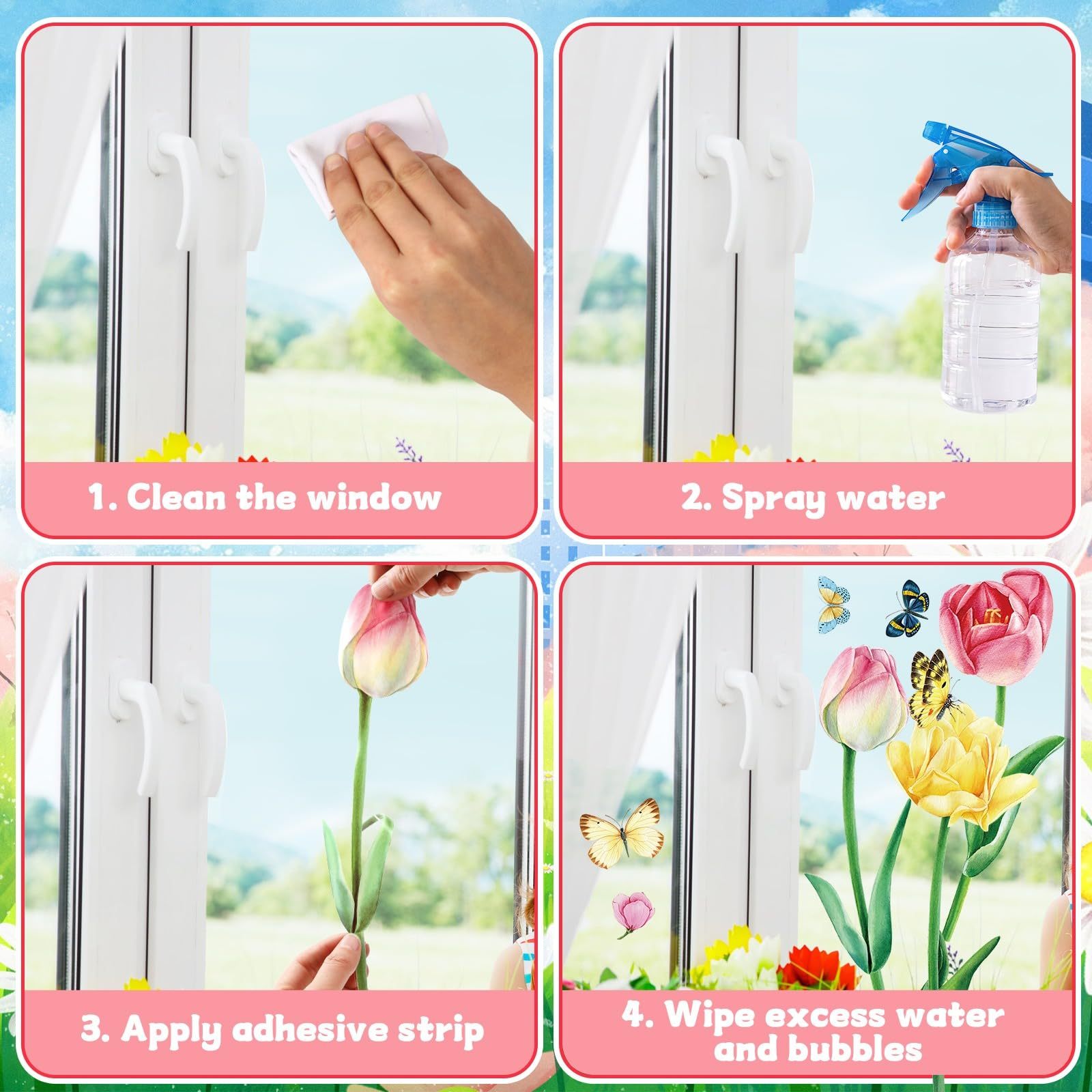 d60ee38f-09f9-4e41-bf3b-b9d02c4ed69d.jpg Window Stickers Spring Self-Adhesive 9 Sheets Spring Flowers Butterfly Window Stickers Double Sided Window Stickers Spring Hummingbird Window Stickers For Window Decoration Spring,415-10032-KG - Image 4